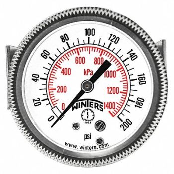 WINTERS K4522 Pressure Gauge 2 Dial Size Black, 491D53