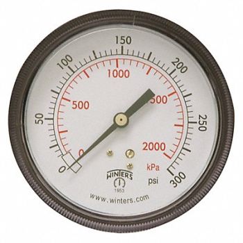 WINTERS K4521 Pressure Gauge 3-1/2 Dial Size Black, 491D65