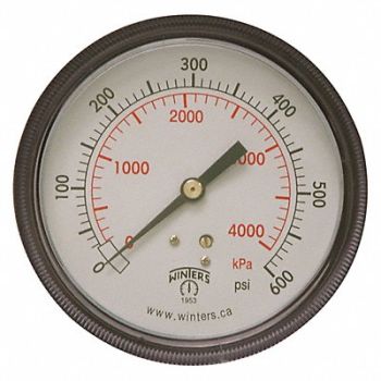WINTERS K4521 Pressure Gauge 3-1/2 Dial Size Black, 491D67