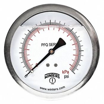 WINTERS Pressure Gauge 4 Dial Size Silver, 491D88
