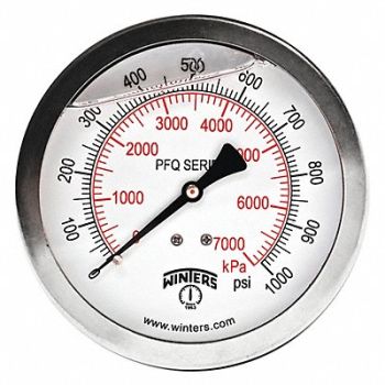WINTERS Pressure Gauge 4 Dial Size Silver, 491D86