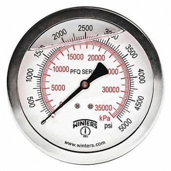 WINTERS Pressure Gauge 4 Dial Size Silver, 491D89