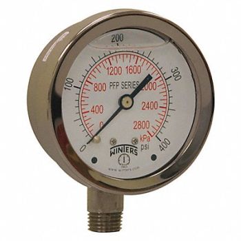WINTERS Pressure Gauge 2-1/2 Dial Size Silver, 491D90