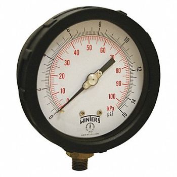 WINTERS K4215 Pressure Gauge 4 Dial Size Yellow, 491F12