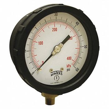 WINTERS K4215 Pressure Gauge 4 Dial Size Yellow, 491F13