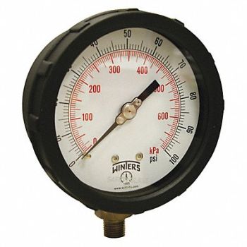 WINTERS K4215 Pressure Gauge 4 Dial Size Yellow, 491F14