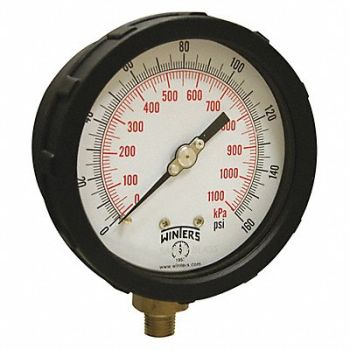 WINTERS K4215 Pressure Gauge 4 Dial Size Yellow, 491F15