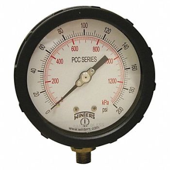 WINTERS K4215 Pressure Gauge 4 Dial Size Yellow, 491F16