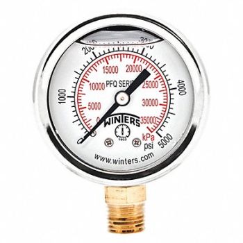WINTERS Pressure Gauge 2 Dial Size Silver, 491F17