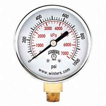 WINTERS Pressure Gauge 2-1/2 Dial Size Black, 491F18