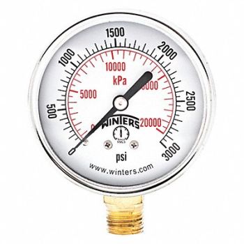 WINTERS Pressure Gauge 2-1/2 Dial Size Black, 491F19