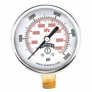 WINTERS Pressure Gauge 2-1/2 Dial Size Black, 491F20