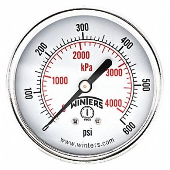 WINTERS Pressure Gauge 2-1/2 Dial Size Black, 491F25