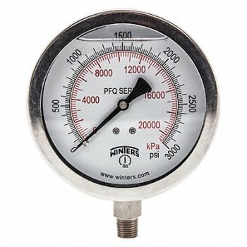 WINTERS Pressure Gauge 4 Dial Size Silver, 491F47