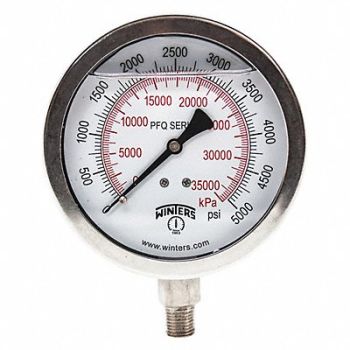 WINTERS Pressure Gauge 4 Dial Size Silver, 491F48