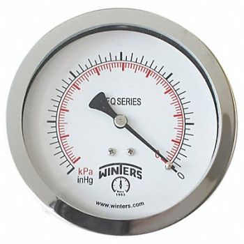 WINTERS Pressure Gauge 4 Dial Size Silver, 491F63