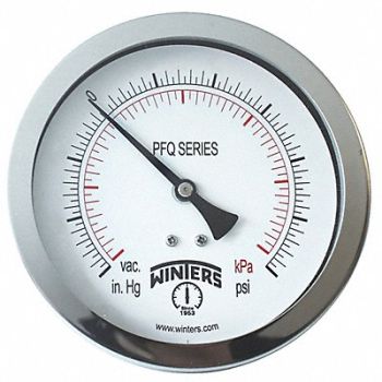 WINTERS Pressure Gauge 4 Dial Size Silver, 491F68