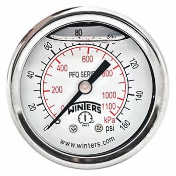 WINTERS K4539 Pressure Gauge 2 Dial Size Silver, 491F71