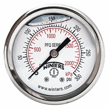 WINTERS K4539 Pressure Gauge 2 Dial Size Silver, 491F72