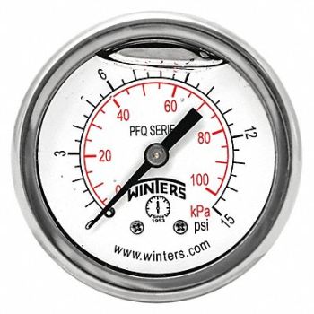 WINTERS K4540 Pressure Gauge 2 Dial Size Silver, 491F74