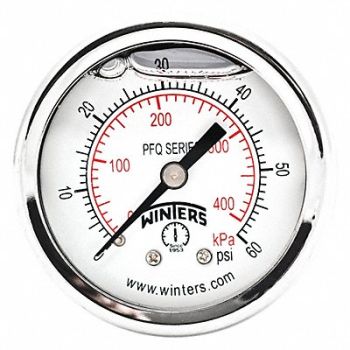 WINTERS K4540 Pressure Gauge 2 Dial Size Silver, 491F76