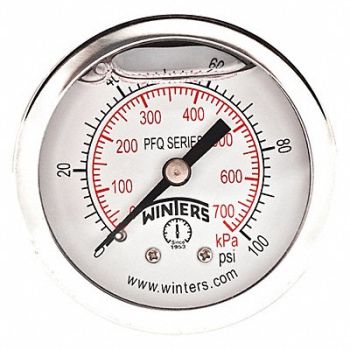 WINTERS K4540 Pressure Gauge 2 Dial Size Silver, 491F77