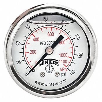WINTERS K4540 Pressure Gauge 2 Dial Size Silver, 491F78