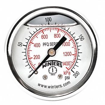 WINTERS K4540 Pressure Gauge 2 Dial Size Silver, 491F79