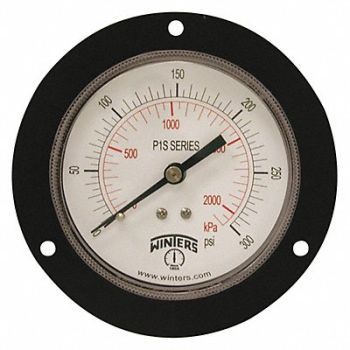 WINTERS K4530 Pressure Gauge 3-1/2 Dial Size Black, 491F94