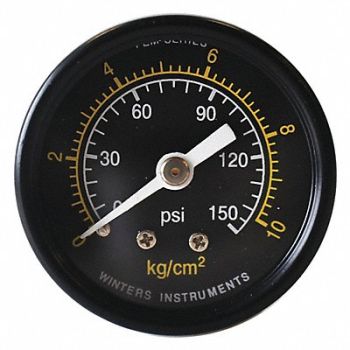 WINTERS Pressure Gauge 1-1/2 Dial Size Black, 491F96