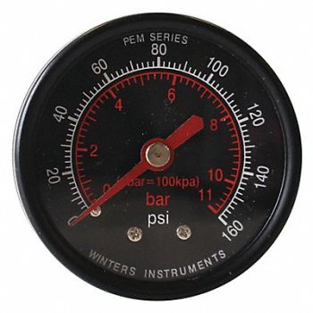 WINTERS Pressure Gauge 2 Dial Size Black, 491F97