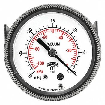 WINTERS K4523 Vacuum Gauge 2 Dial Size Black, 491G03