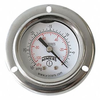 WINTERS K4539 Vacuum Gauge 2 Dial Size Silver, 491G15
