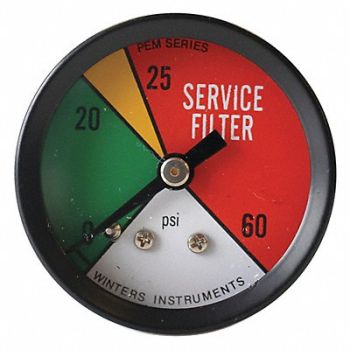 WINTERS Pressure Gauge 1-1/2 Dial Size Black, 491G22