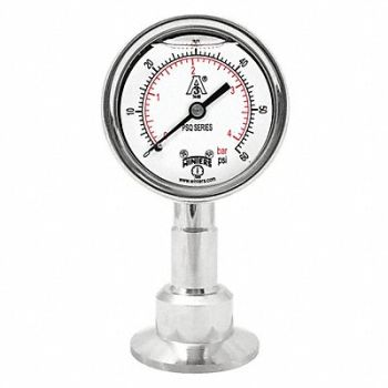 WINTERS Pressure Gauge 2-1/2 Dial Size Silver, 491G25