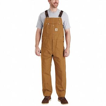 CARHARTT J7523 Bib Overalls 44 Waist Sz 34 Inseam Brn, 491V21