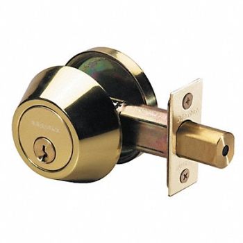 MASTER LOCK Deadbolt Polished Brass Single Cylinder, 492V86
