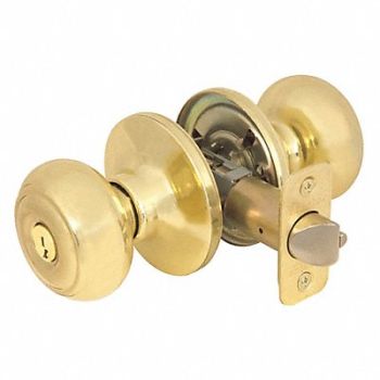 MASTER LOCK Knob Lockset Rusk Style Polished Brass, 492W29