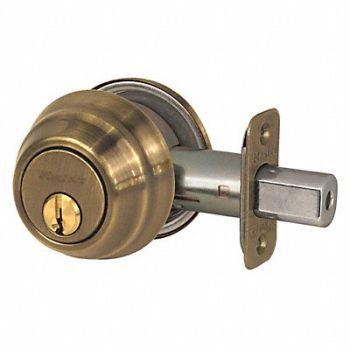 MASTER LOCK Deadbolt Antique Brass Single Cylinder, 492W76