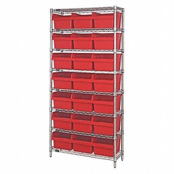 QUANTUM STORAGE SYSTEMS Bin Shlvng 36inx74inx18in Red, 493G38