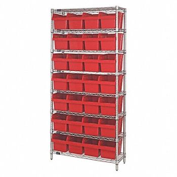 QUANTUM STORAGE SYSTEMS Bin Shlvng 36inx74inx18in Red, 493G50