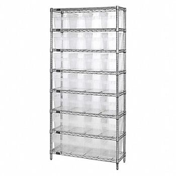 QUANTUM STORAGE SYSTEMS Bin Shlvng 36inx74inx18in Clear, 493G51