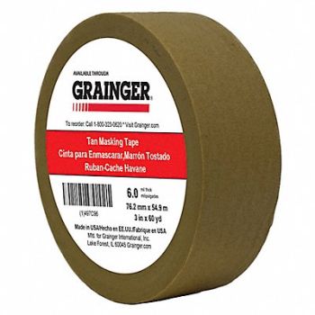 GRAINGER APPROVED Masking Tape 3 W 60 yd L Tan, 497C96