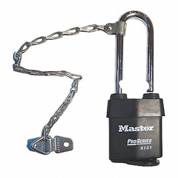 MASTER LOCK Keyed Padlock 7/8 in Rectangle Black, 49CD70