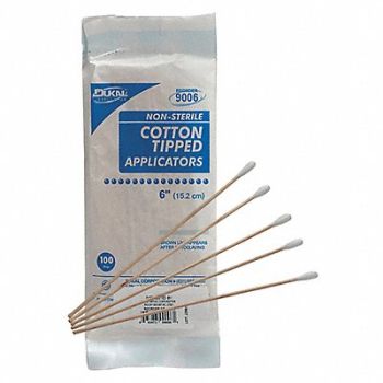 FIRST AID ONLY Cotton Tip Swab Non-Sterile 6 in PK100, 49H424