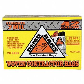 DEMOBAGS Trash Bag 42 gal White PK20, 49T945