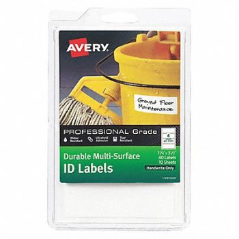 AVERY Label 3-1/2 Wx1-1/4 H 40 No.of Lbls PK10, 49VT42