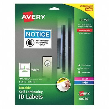 AVERY Label 7-1/2 Wx5 H 5 No.of Labels PK5, 49VT43