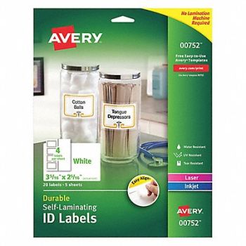 AVERY Label 3-5/16 Wx2-5/16 H 20 Labels PK5, 49VT45