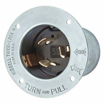 HUBBELL Flanged Locking Inlet Slvr 600VAC/250VDC, 49YK34